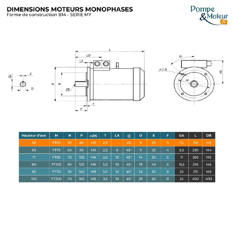 Moteur électrique monophasé 220v - 0,09 kW - 3000 tr/min - CEMER MY5612B34 - Bride B34 - Condensateur permanent_1