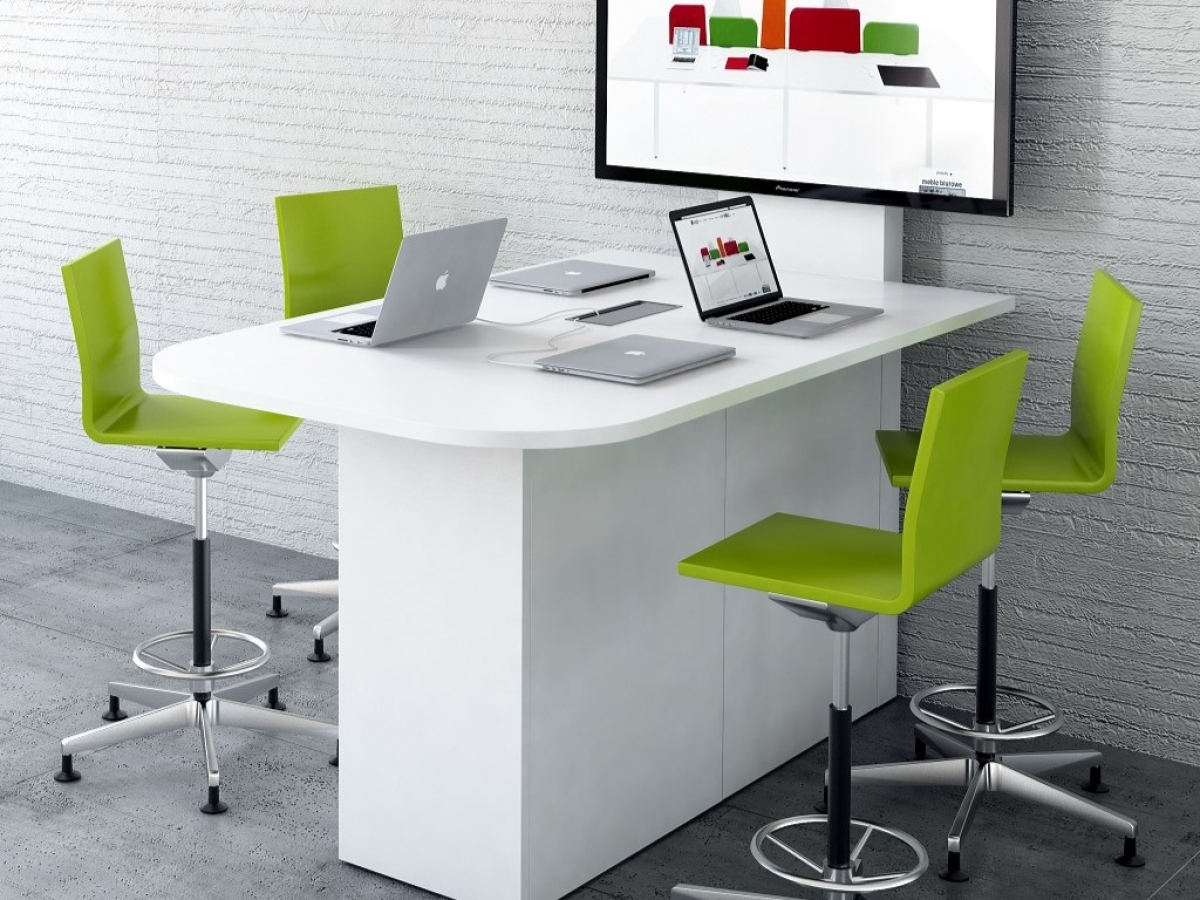 Table multimédia design élégant et épuré - OGI V, connectée avec prises USB, HDMI, RJ45, et rangement intégré_1