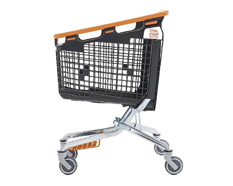 Chariot de Supermarché 160L - Base en acier zingué - Panier en polypropylène gris foncé RAL 7021 - Roulettes diamètre 120mm - Normes TUV_1