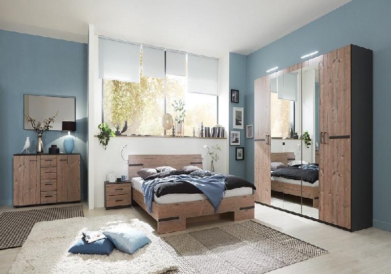 Lit Caramella 160 x 200 cm - Chêne vieilli et rechampis gris graphite - Design moderne et élégant_1