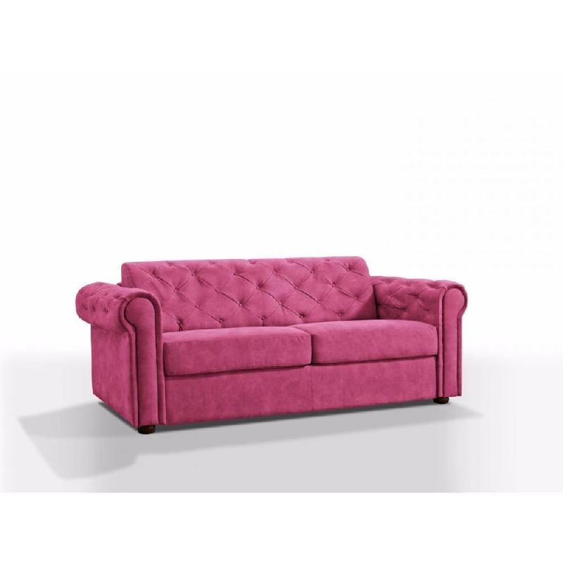 Canapé 2-3 places Chesterfield Magnum convertible - Sommier lattes - Matelas 18 cm - Tissu tweed rose - Couchage 120 cm_1