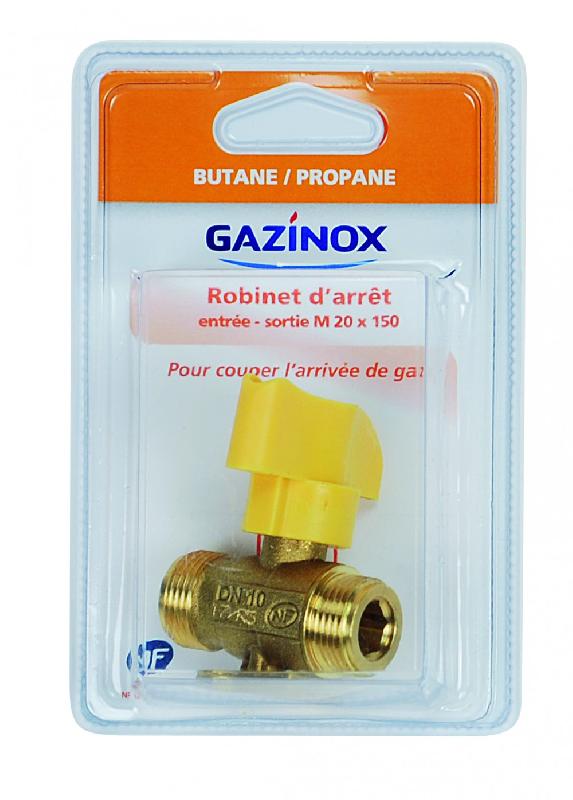 Robinet d'arrêt gaz butane/propane 1/4 de tour - Filetage 20x150 - GAZINOX_1