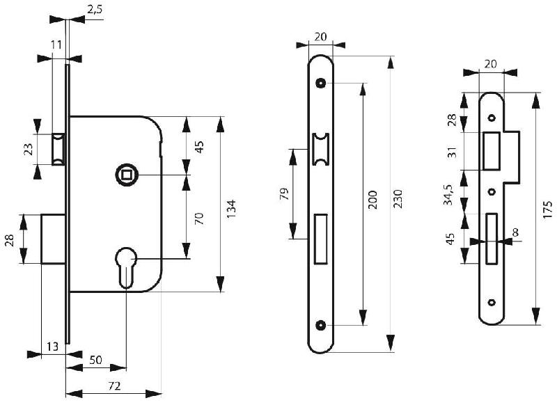 Serrure encastrable pour porte d'entrée - axe 50 mm - coffre épaisseur 10 mm - cylindre V/BR - THIRARD_1