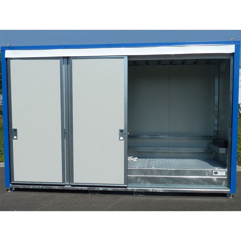 Équipement de stockage avec bac de rétention pour hydrocarbures et solvants