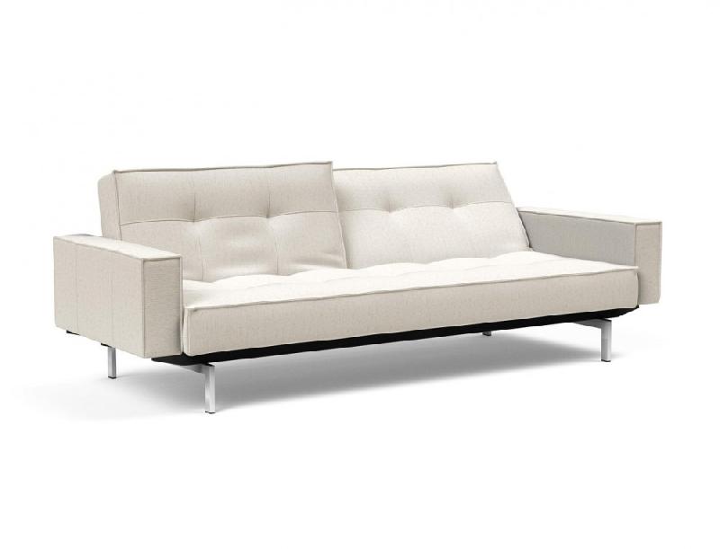 Innovation Living - Canapé Splitback pieds chromés avec accoudoirs - Convertible lit 115x210 cm - Tissu bouclé Off White_1