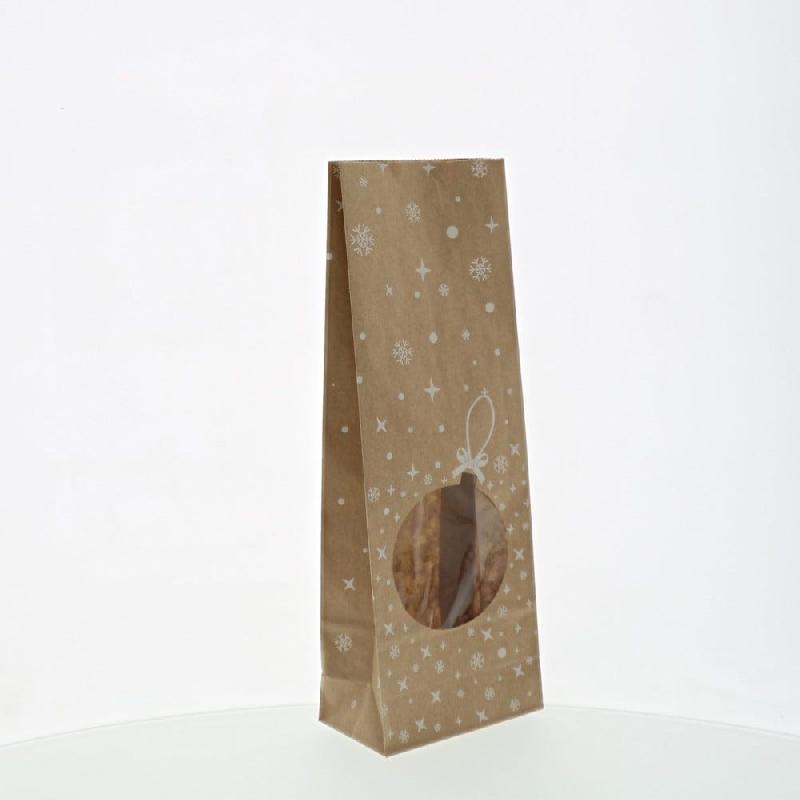 Sachet confiseur kraft Snow à fenêtre boule 10x5,5x28.5cm - par 100_1