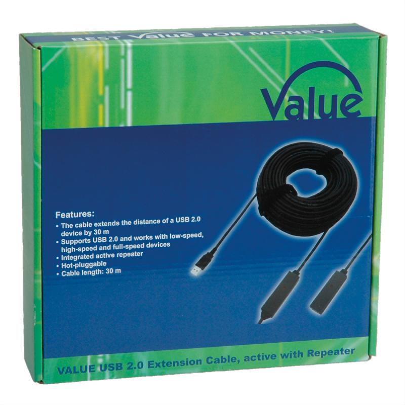 VALUE Prolongation active USB 2.0 avec Repeater, noir, 30 m_1