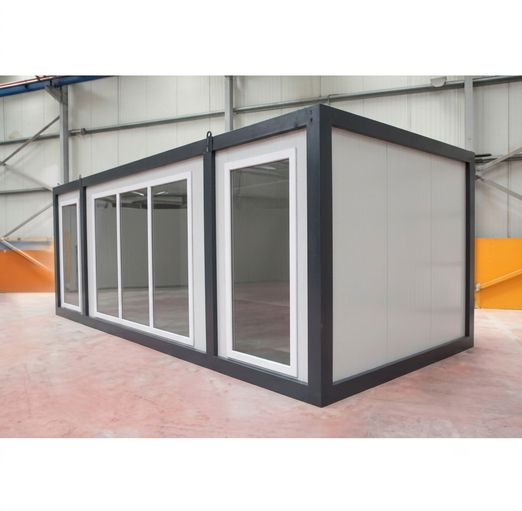 Bureau préfabriqué à baie vitrée - En PVC - 20 pieds - 6,00 x 2,40 x 2,60 m - Porte en acier galvanisé_1