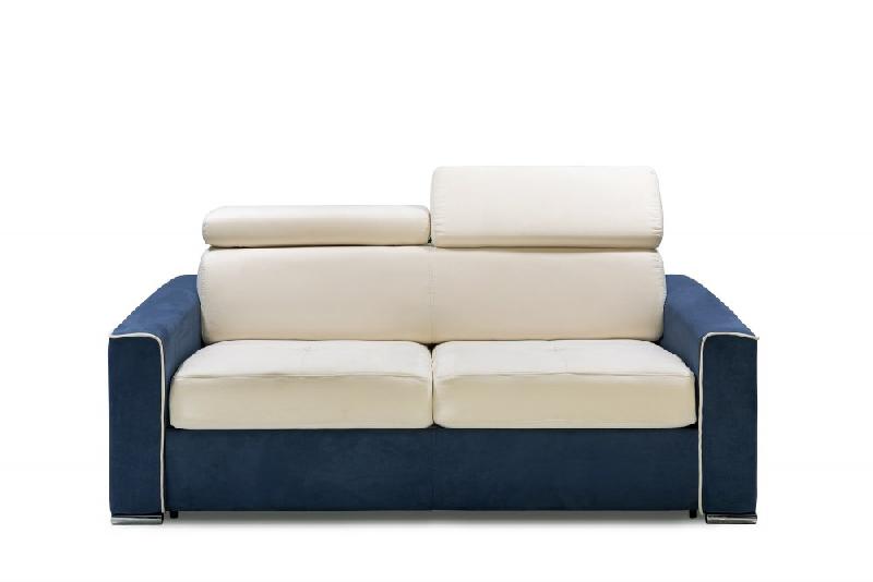 Canapé convertible express Canberra 140 cm - Matelas 16 cm bicolore microfibre ivoire et bleu cobalt - Fabrication italienne_1