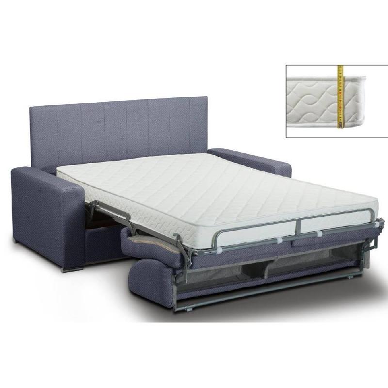 Canapé lit CanapExpress - Velours bleu cobalt - Matelas Memory 22 cm - Tête de lit intégrée - Normandie_1