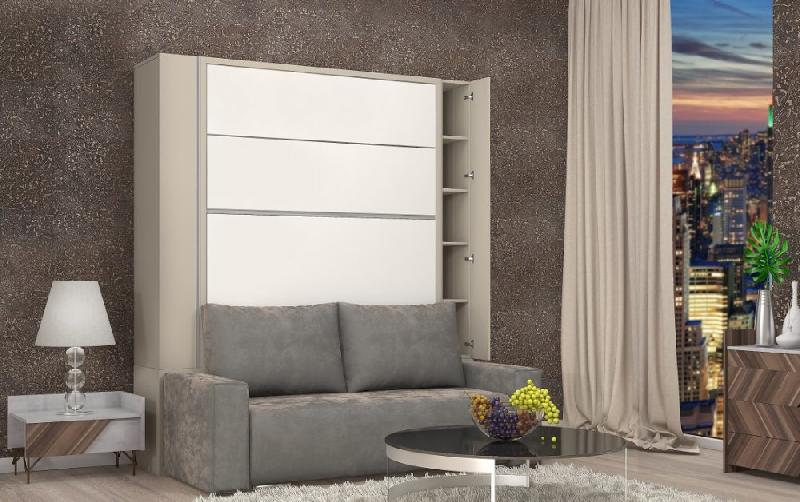 FALCON SOFA - Armoire lit escamotable avec canapé et rangements intégrés - Couchage 140 x 200 cm - LED et sommier 34 lattes_1