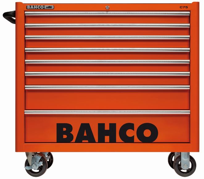 Servante classique C75 - 8 tiroirs, orange, 986x501x1100 mm - Lock & Go, roues silencieuses - 1475KXL8_1