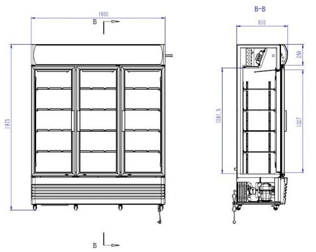 Vitrine réfrigérée murale pour produits frais en 3 portes - capacité 1065 litres_1