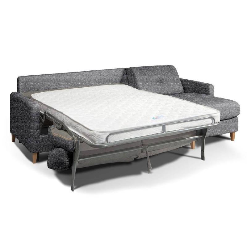 Canapé d'angle scandinave 3 places - Matelas 16 cm - Système express - Sommier à lattes Renatonisi - Tweed gris platine_1