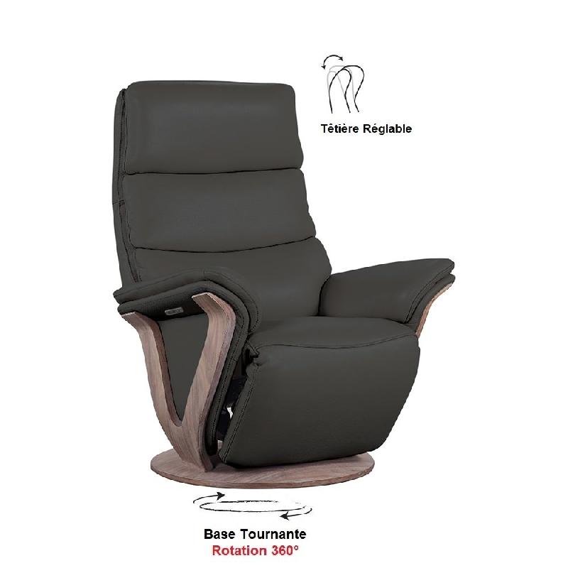 Fauteuil pivotant 360° avec position allongée jusqu’à 155° et têtière réglable