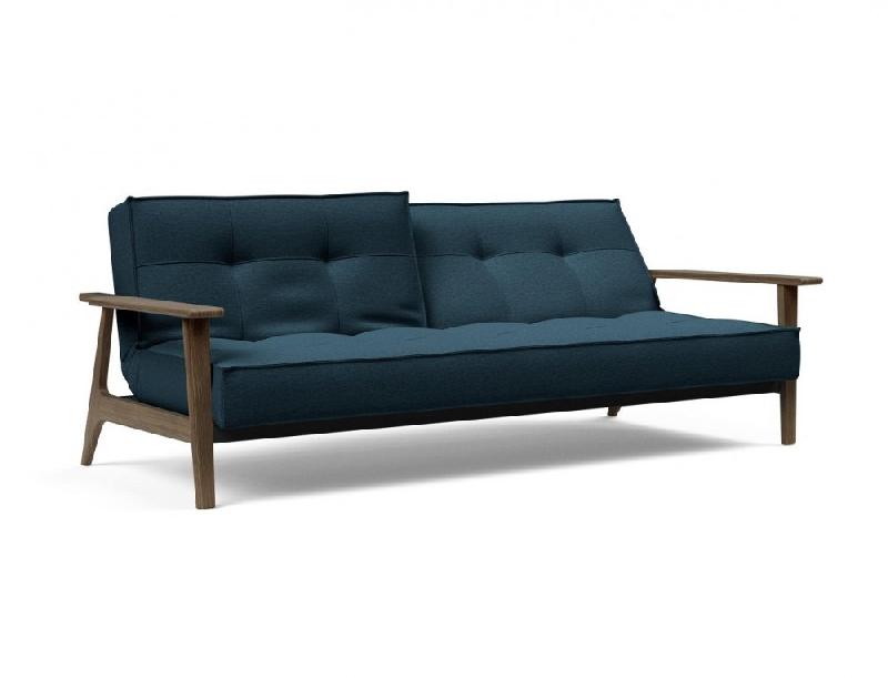 Canapé-lit design Innovation Living Splitback Frej - Convertible 115x210 cm - Chêne fumé - Tissu Argus Navy Blue_1