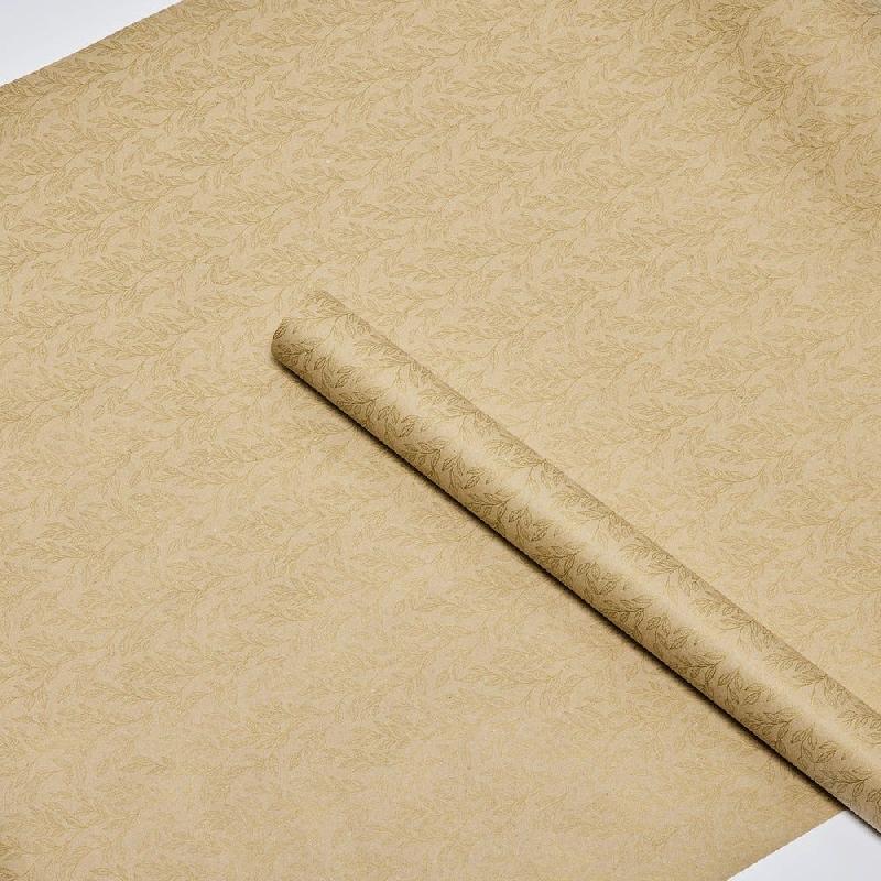 Papier cadeau kraft brun Feuilles d'or 0,70x50m_1