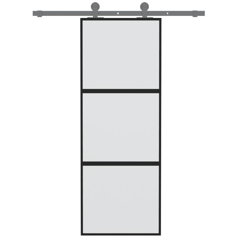 Vidaxl porte coulissante noir 76x205 cm verre trempé aluminium 155198_1