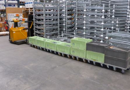 Base roulante « classique » - train à bases accumulables, sécurisé et ergonomique pour le transport des bacs plastiques et cartons 600x400 mm_1
