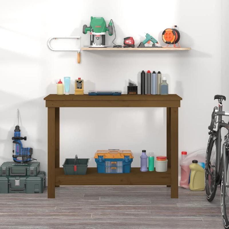 Vidaxl banc de travail marron miel 110x50x80 cm bois de pin massif 822504_1