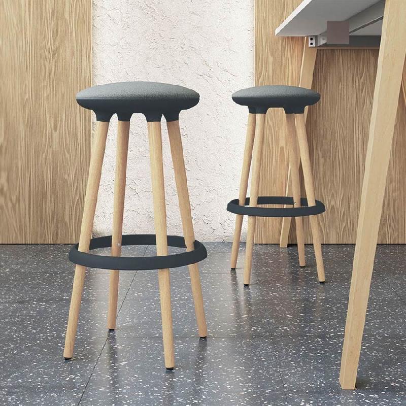 Tabouret haut avec pieds en bois et repose pieds TOP - Graphite 210_1