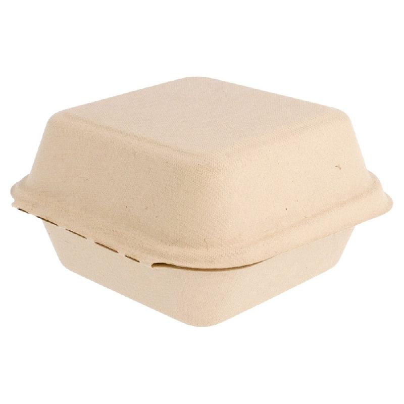 Boîte burger bagasse naturelle à couvercle attenant 450cc 15,2x15x8,4 - par 600_1