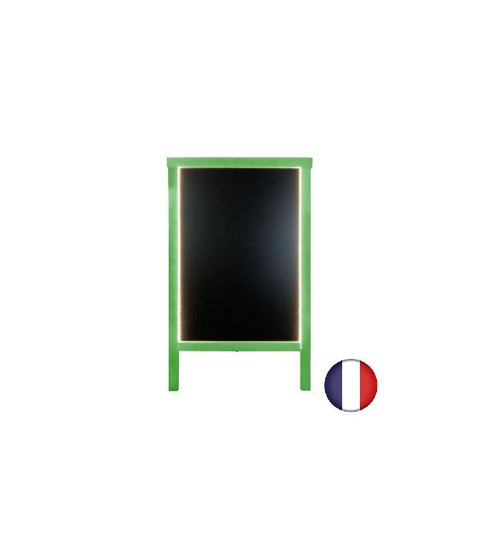 Chevalet stop trottoir en bois avec éclairage LED - 90 x 55 cm - Référence : LSTF49VE+LED_1
