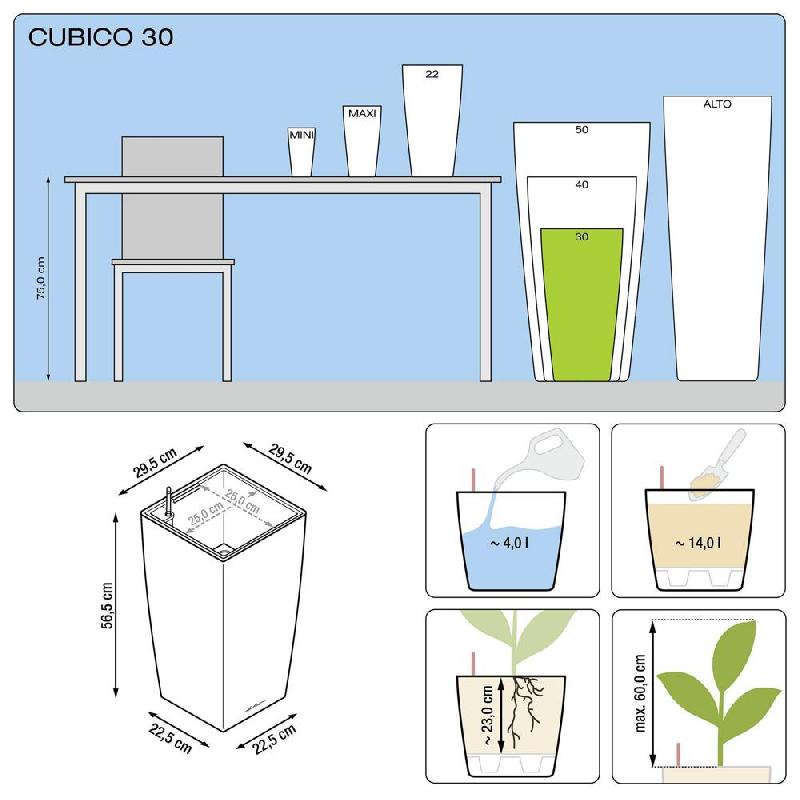 Cubico Premium 30 - Kit complet argent métallisé 56 cm - Pot de fleur design et élégant_1