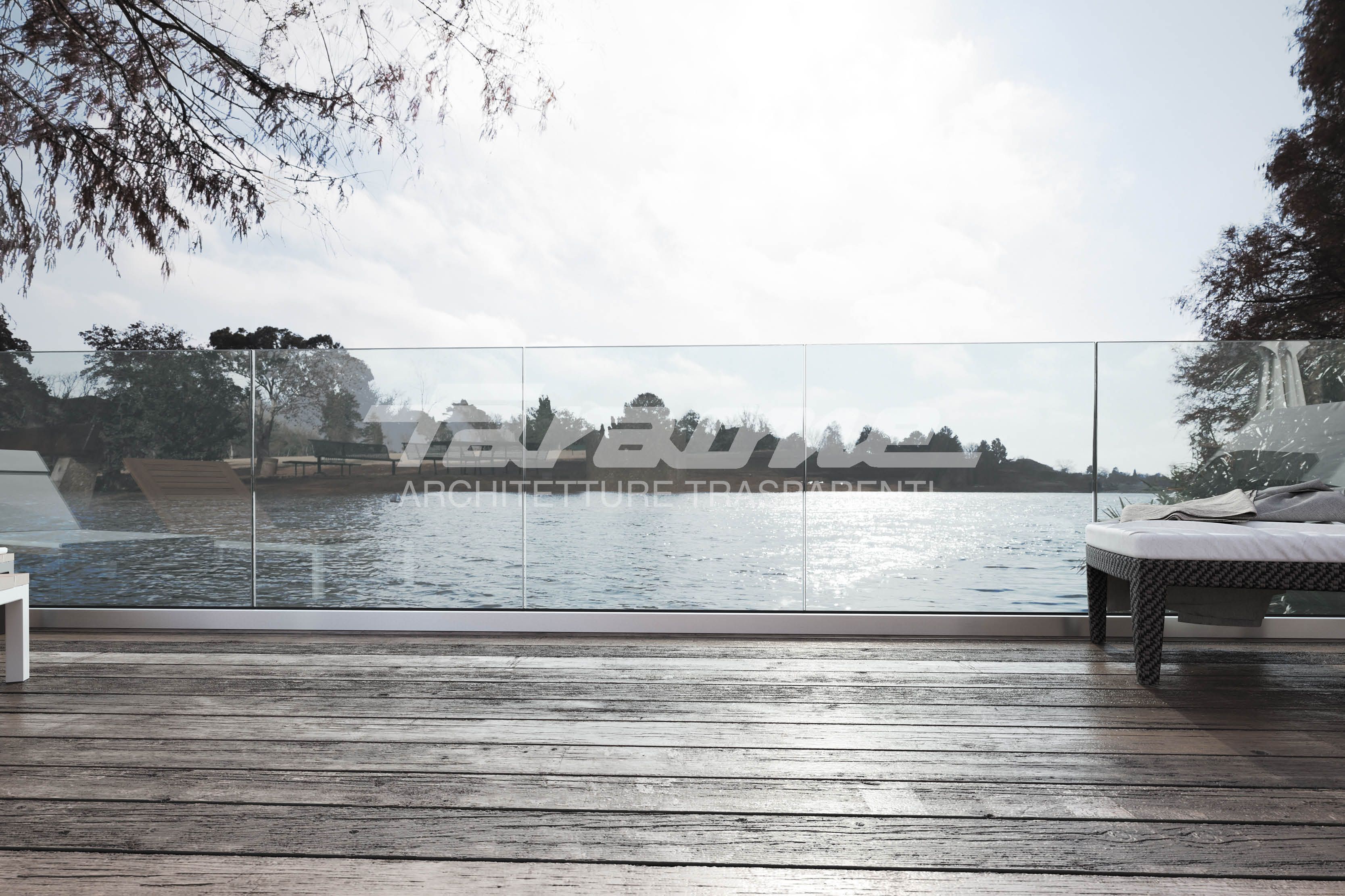 Garde-corps Faraone en verre et aluminium - design minimal - profil 67 x 101 mm_1