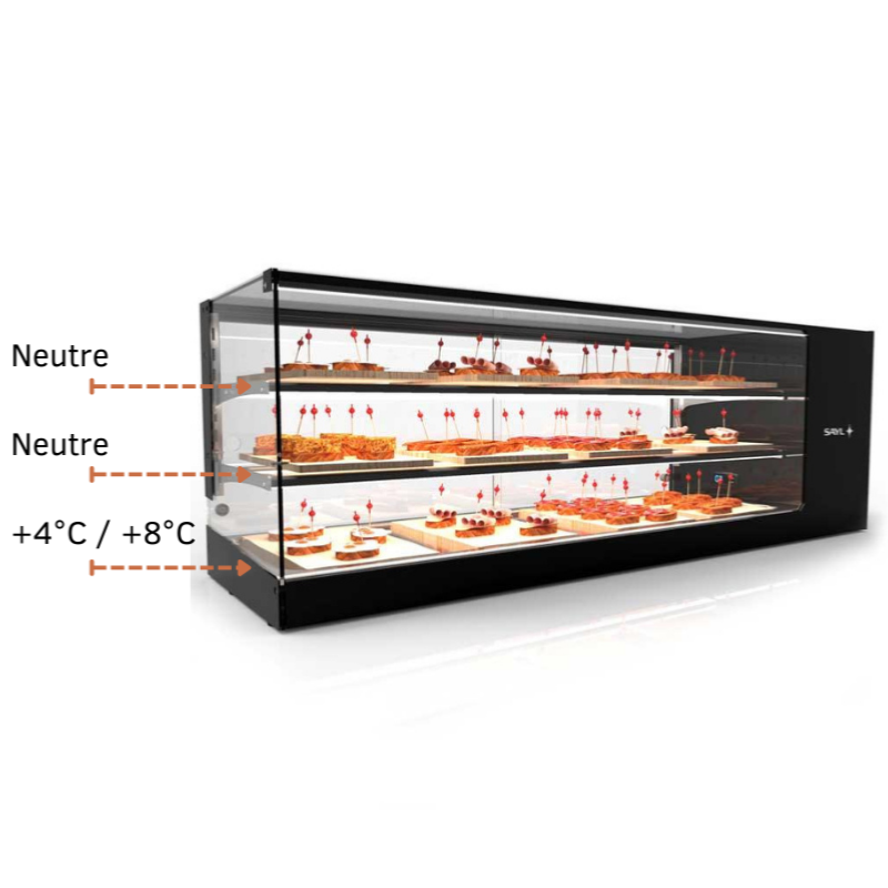 Vitrine réfrigérée LOGIC TRIPLE - Avec étagères neutres - 4 bacs GN 1/3 | Sayl Barcelona - Avec 2 étagères_1