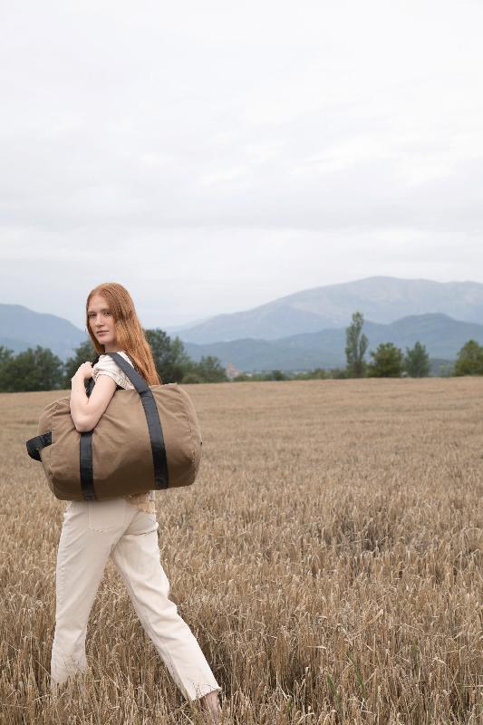 Sac de voyage vintage en canvas - Réf: KI0603 - Kimood - Look rétro avec anses en PVC et finitions vieux cuivre_1