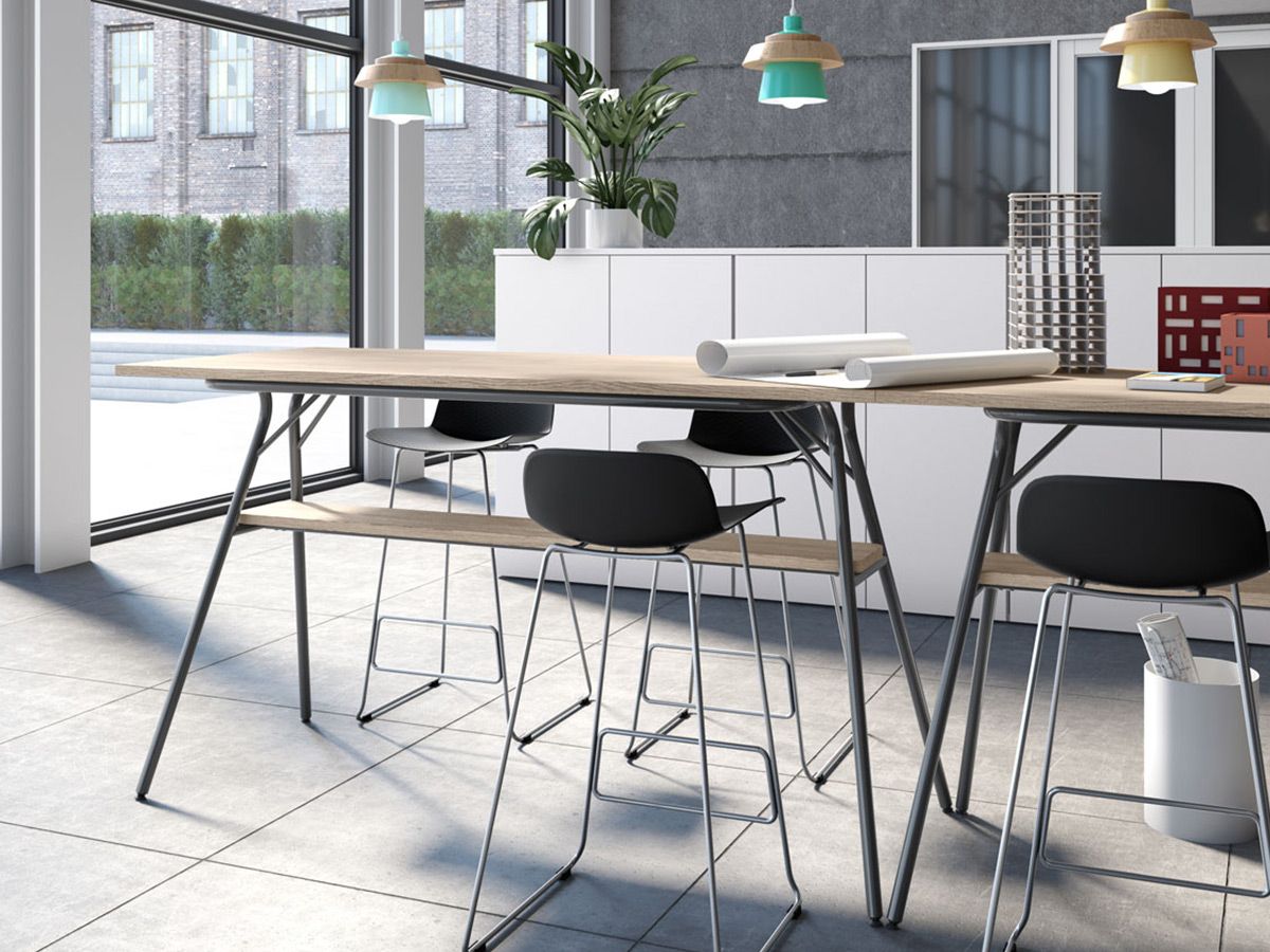 Table haute SIGNAL - Style industriel - Deskissimo - Plateau bois mélaminé - 4 à 6 personnes_1