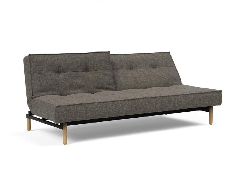 Canapé-lit Innovation Living Splitback Styletto - Convertible en lit 115x210 cm - Pieds chêne naturel - Tissu Flashtex Dark Grey_1