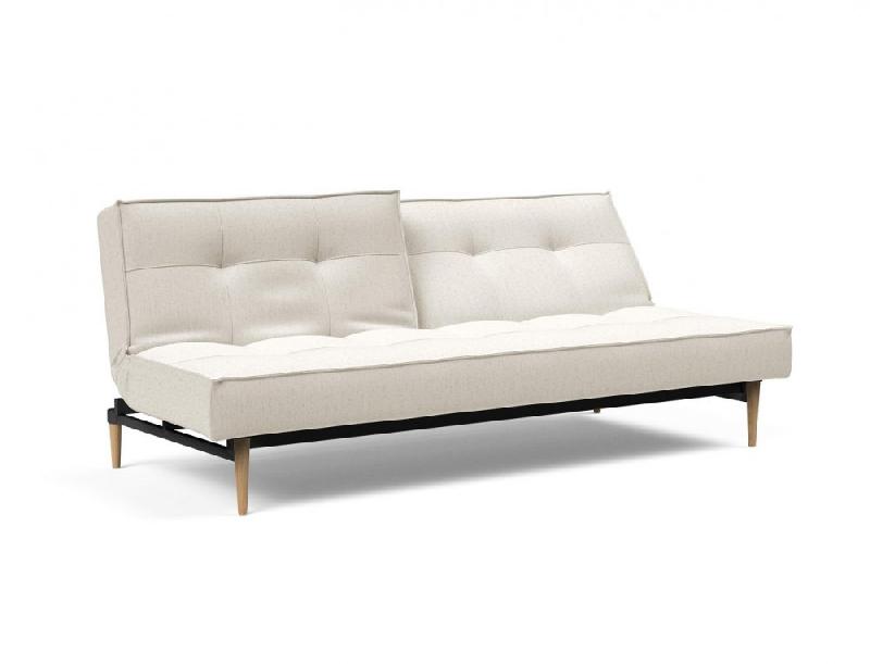 Canapé-lit Innovation Living Splitback Styletto - Pieds chêne naturel - Convertible 115x210 cm - Tissu bouclé Off White_1