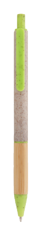 Stylo à bille écologique - Paille de blé et grip bambou - Encre bleue - Couleur verte_1