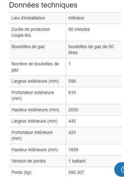 165305W - Armoire de sécurité coupe-feu G90.6 pour bouteilles de gaz - Norme EN 14470-2_1