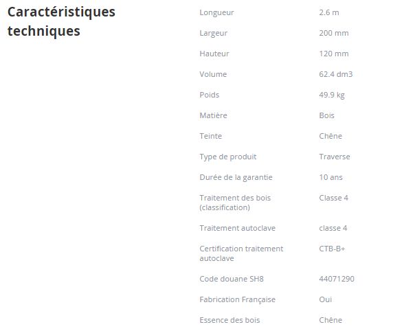 1761557 - Traverse paysagère en chêne - Point P - 12x200 mm L. 2,60 m - Aspect brut de sciage_1