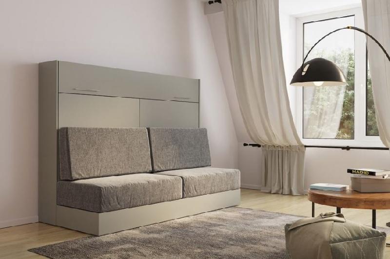 Armoire lit escamotable VERTIGO SOFA gris - canapé 4 coussins - couchage 160x200 cm_1