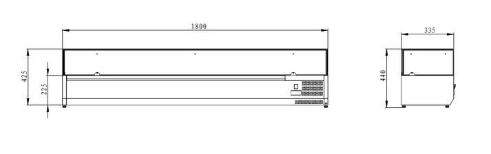 Vitrine réfrigérée à poser THV1800/330 - 1800 x 335 x 435 mm, capacité 8 bacs GN1/4, température +2°+8°C_1