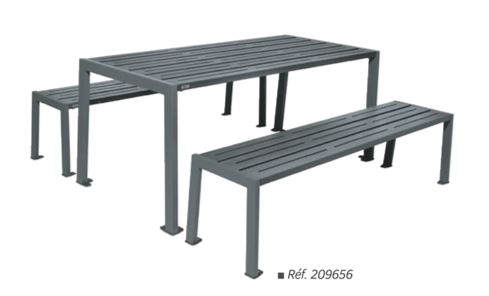 Ensemble pique-nique convivial SILAOS - table et banquettes en acier, bois ou plastique recyclé_1