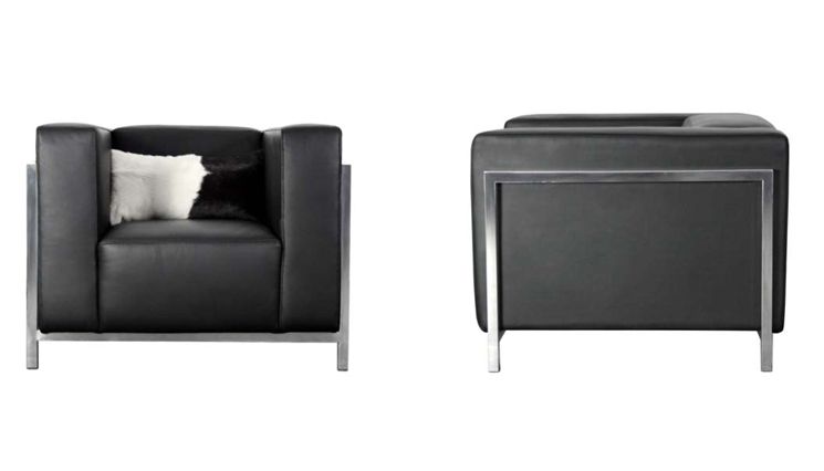 Fauteuil Allen - cuir pleine fleur, structure en bois massif et acier inox poli_1