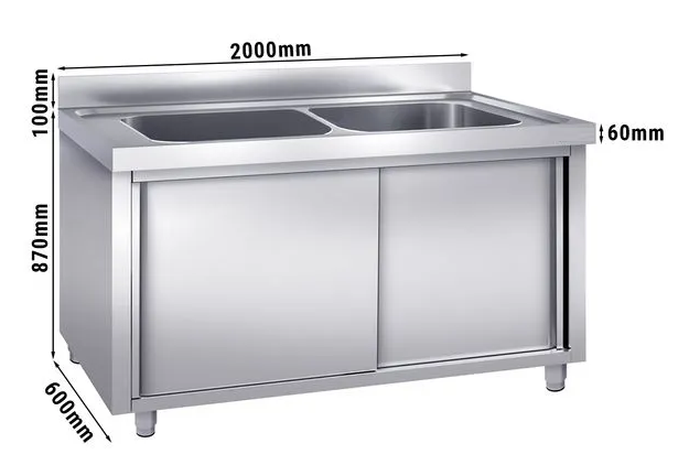 Plonge batterie 200x60cm sur meuble 2 cuves_1