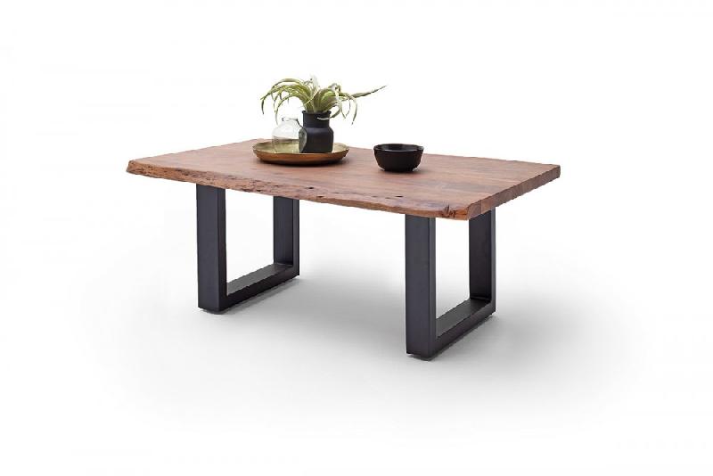Table basse Claren - Plateau en acacia teinté noyer 110 cm - Piétement en U laqué anthracite_1