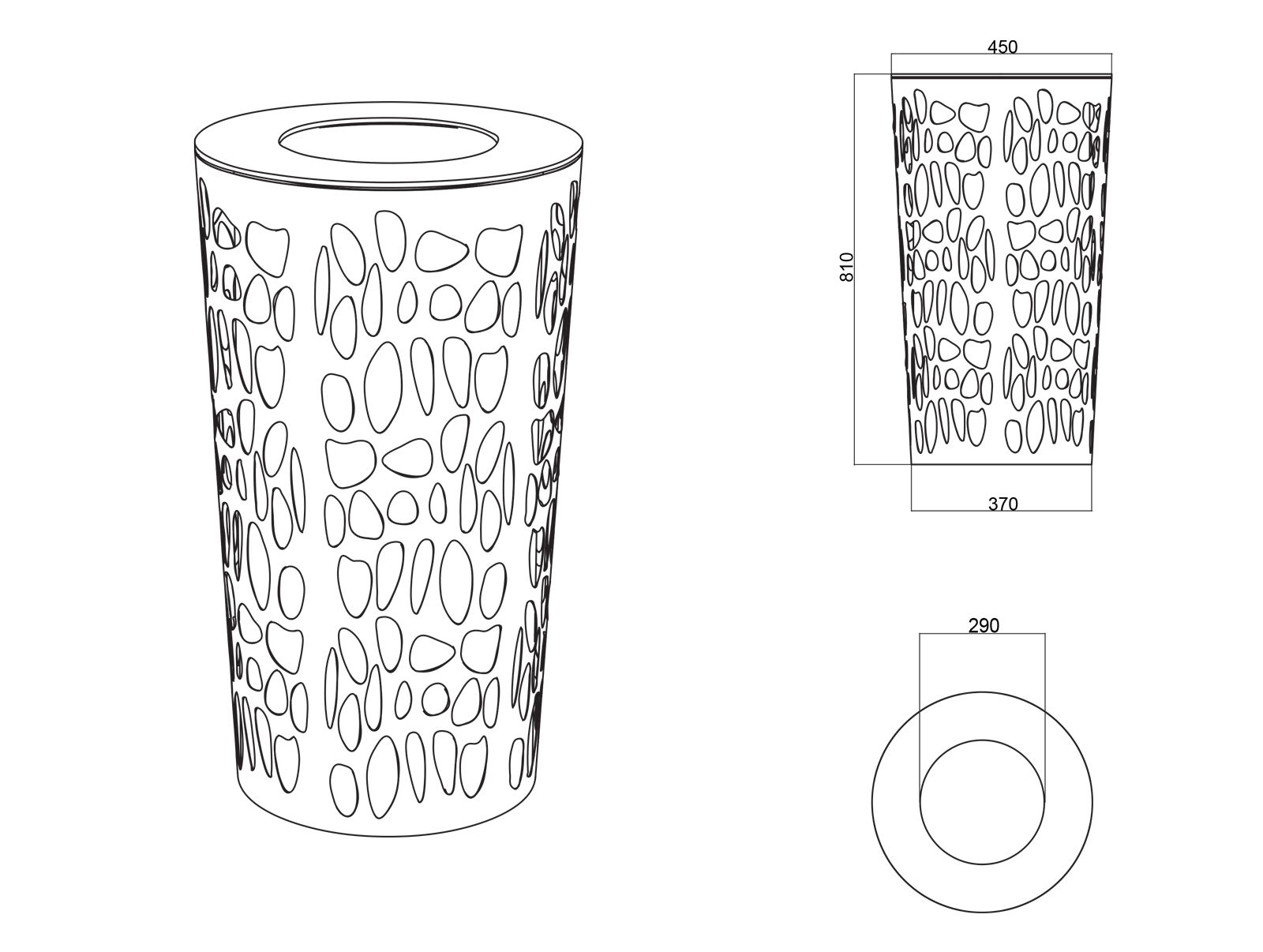 Corbeille Claps Conic - Poubelle publique 80L - The Italian Lab - Design en acier découpé au laser_1