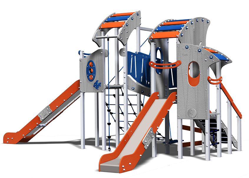 Structure de jeux 2 tours gamme pilotis avec carrelet - pi21504i - pour enfants à partir de 2 ans - capacité 27 enfants_1