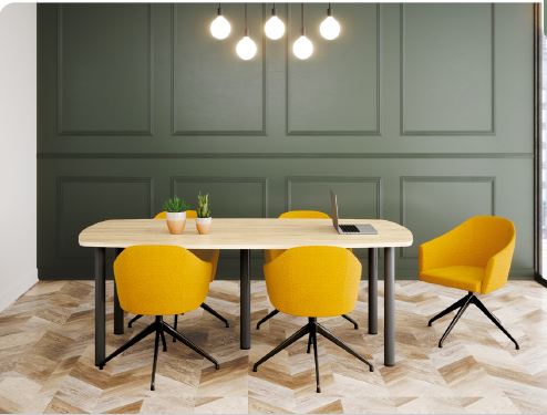 Table de réunion TONNEAU - plateau mélaminé double face - piétement rond ou métallique tulipe_1