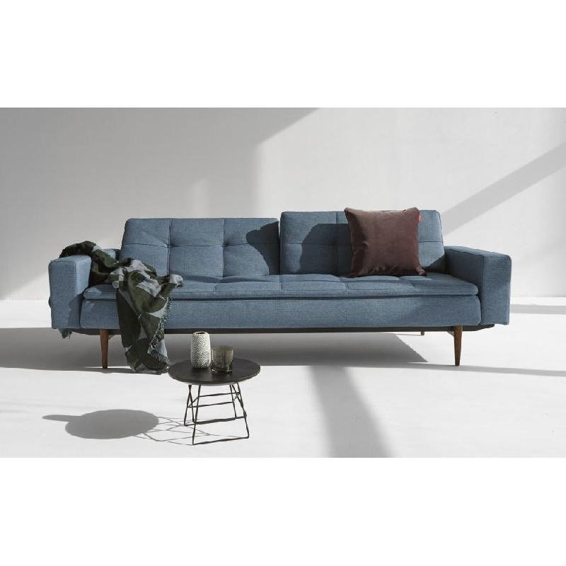 Innovation Living - Canapé design Dublexo Styletto convertible lit 200x115 cm - Bleu Soft Indigo - Pieds chêne foncé avec accoudoirs_1