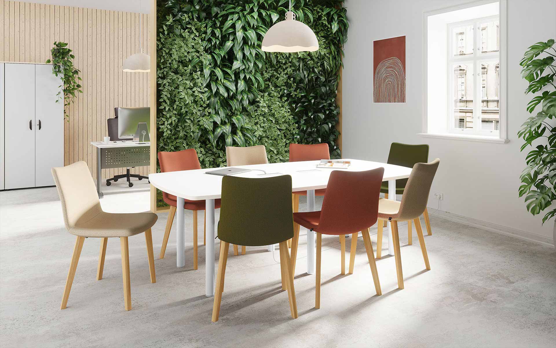 Table de réunion personnalisable Tonneau - ovale ou ronde avec piètements design et grand choix de coloris_1