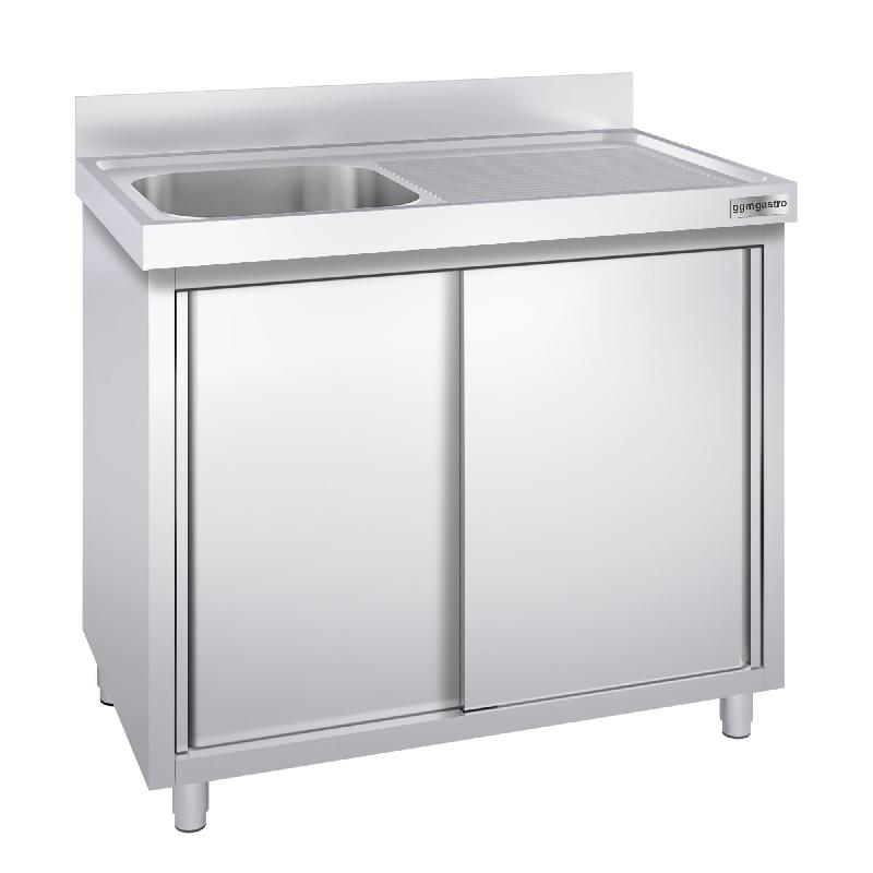 Plonge inox 1 bac et égouttoir sur placard - P 600 mm - 1000 mm bac à gauche_1