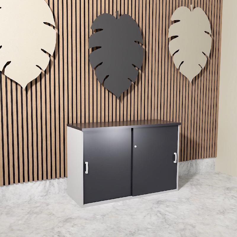 Armoire basse à portes coulissantes Mobel Linea. - 100, Gris anthracite, Gris aluminium_1